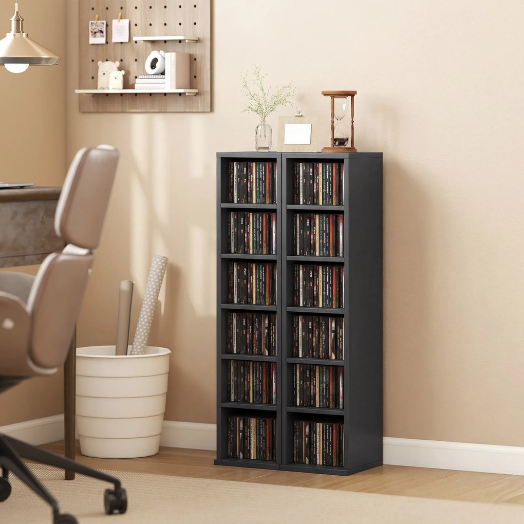 HOMCOM Set de 2 rafturi coloane dulap de depozitare CD-DVD 12 compartimente 21 x 22,5 x 88,5 cm capacitate 204 CD-uri negru | Aosom Romania