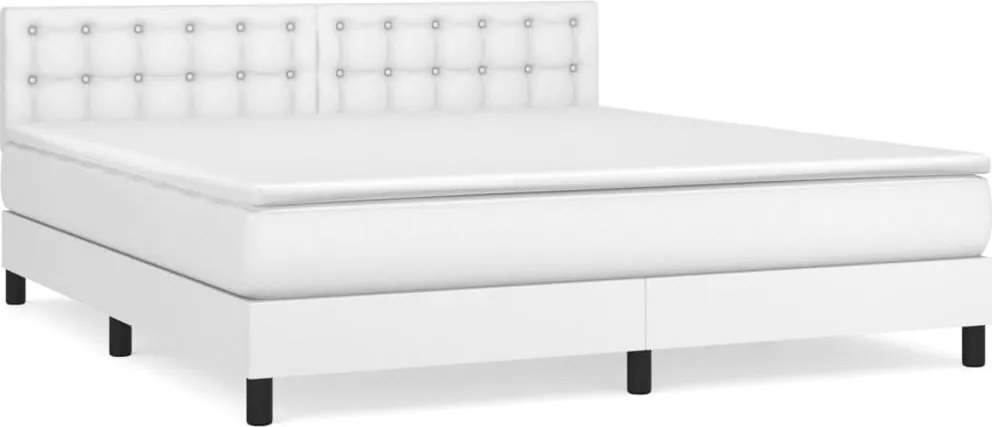 vidaXL Pat box spring cu saltea, alb, 180x200 cm, piele ecologică