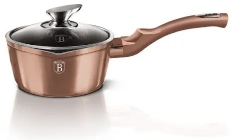 Oală marmorată antiaderentă cu capac 16 cm, 1.2 L Berlinger Haus BH1524N, Rose Gold Metallic Line
