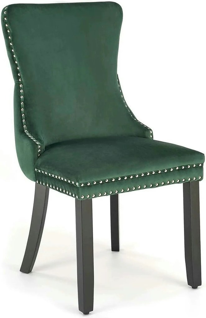 Scaun ALDA, verde inchis/negru, stofa catifelata/lemn, 50x62x95 cm