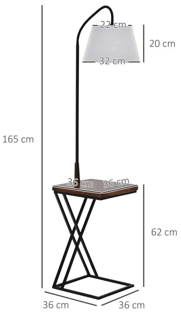 HOMCOM Lampă de Podea Modernă cu Înăcarcător Wireless, Abajur Reglabil și Etajeră Suplimentară, 36x36x165 cm, Negru | Aosom Romania