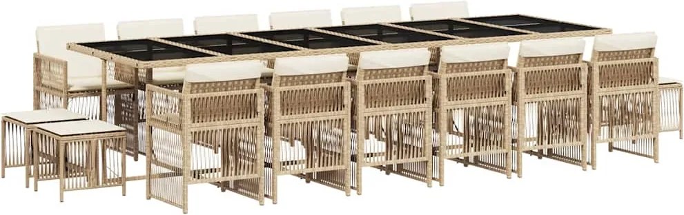 vidaXL Set mobilier de grădină cu perne, 17 piese, bej, poliratan