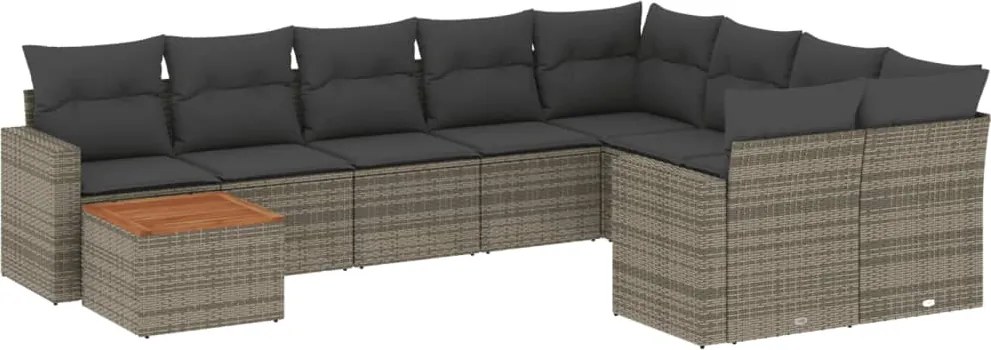 vidaXL Set mobilier de grădină cu perne, 10 piese, gri, poliratan