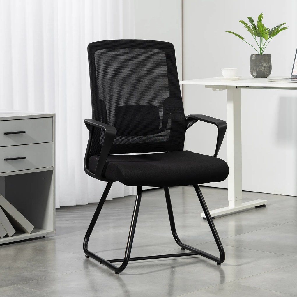 HOMCOM Scaun de Birou Fără Roți Ergonomic cu Brațe pentru Sala de Așteptare, Negru | Aosom Romania