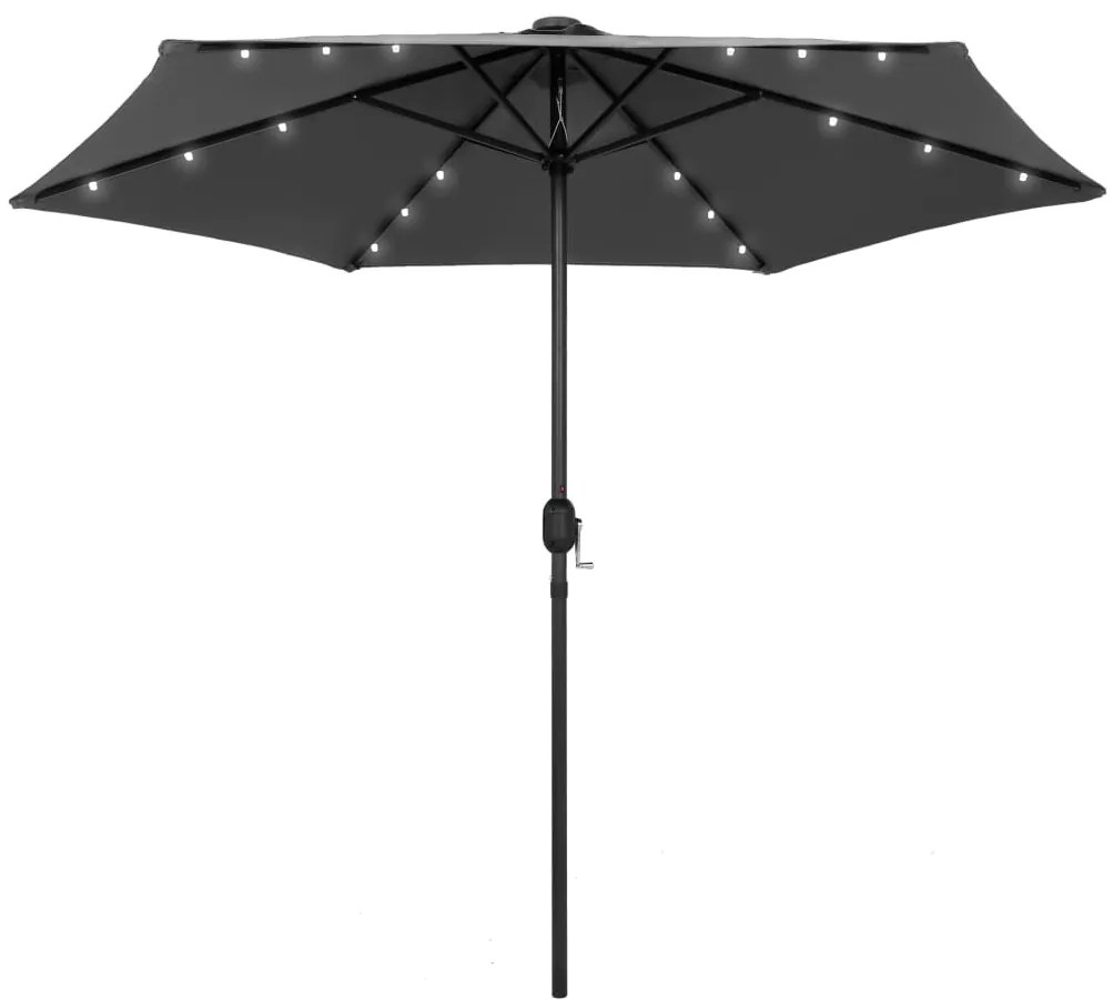 vidaXL Umbrelă de soare cu LED-uri, stâlp aluminiu, antracit, 270 cm