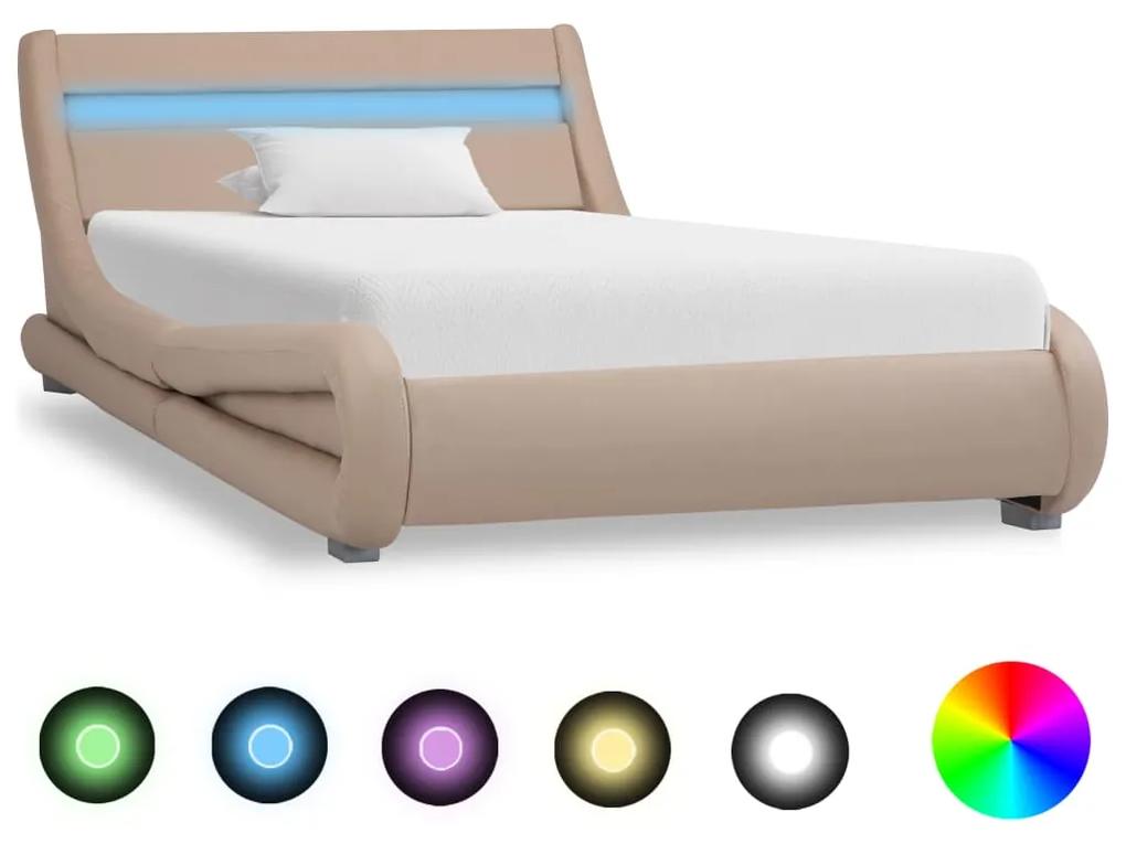 285744 vidaXL Cadru pat cu LED, cappuccino, 90 x 200 cm, piele ecologică