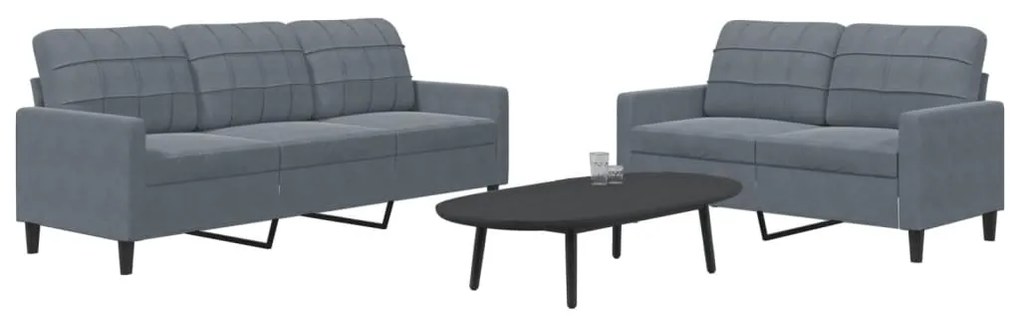 vidaXL Set de canapele cu perne, 2 piese, gri închis, catifea