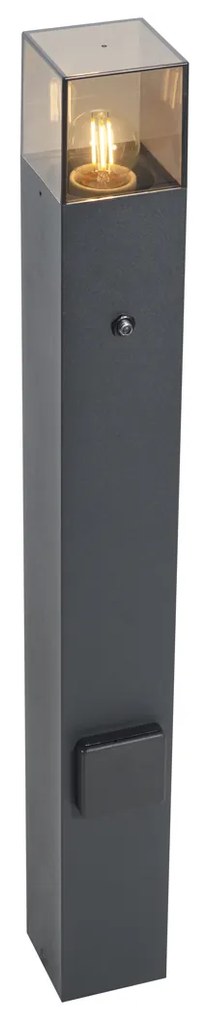 Stâlp modern de exterior negru cu sticlă fumurie 70cm cu senzor crepuscular IP44 - Danemarca