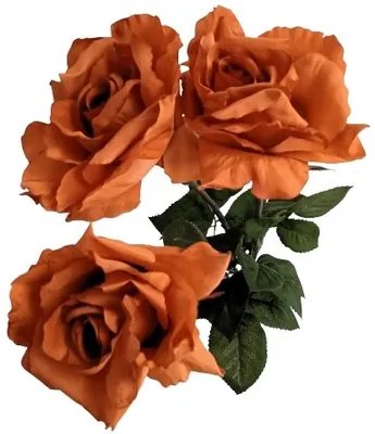Floare artificială Trandafir cupru, 74 cm, 3bucăți