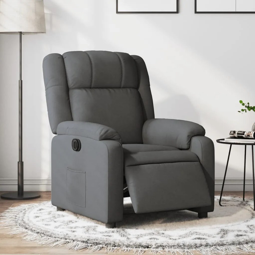 vidaXL Fotoliu rabatabil electric, gri închis, material textil