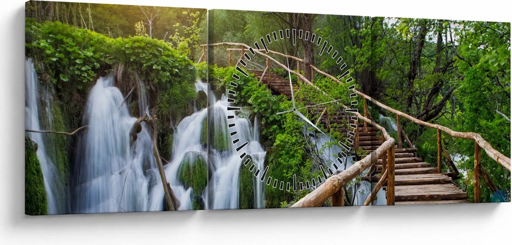 Tablou - Lacurile Plitvice (cu ceas) (90x30 cm)