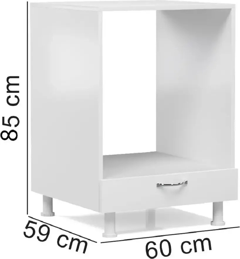Dulap masca aragaz, cuptor bucatarie cu sertar, Homs, alb, 85 x 60 x 59 cm