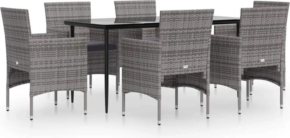 vidaXL Set de servit masa pentru grădină, 7 piese, gri și negru