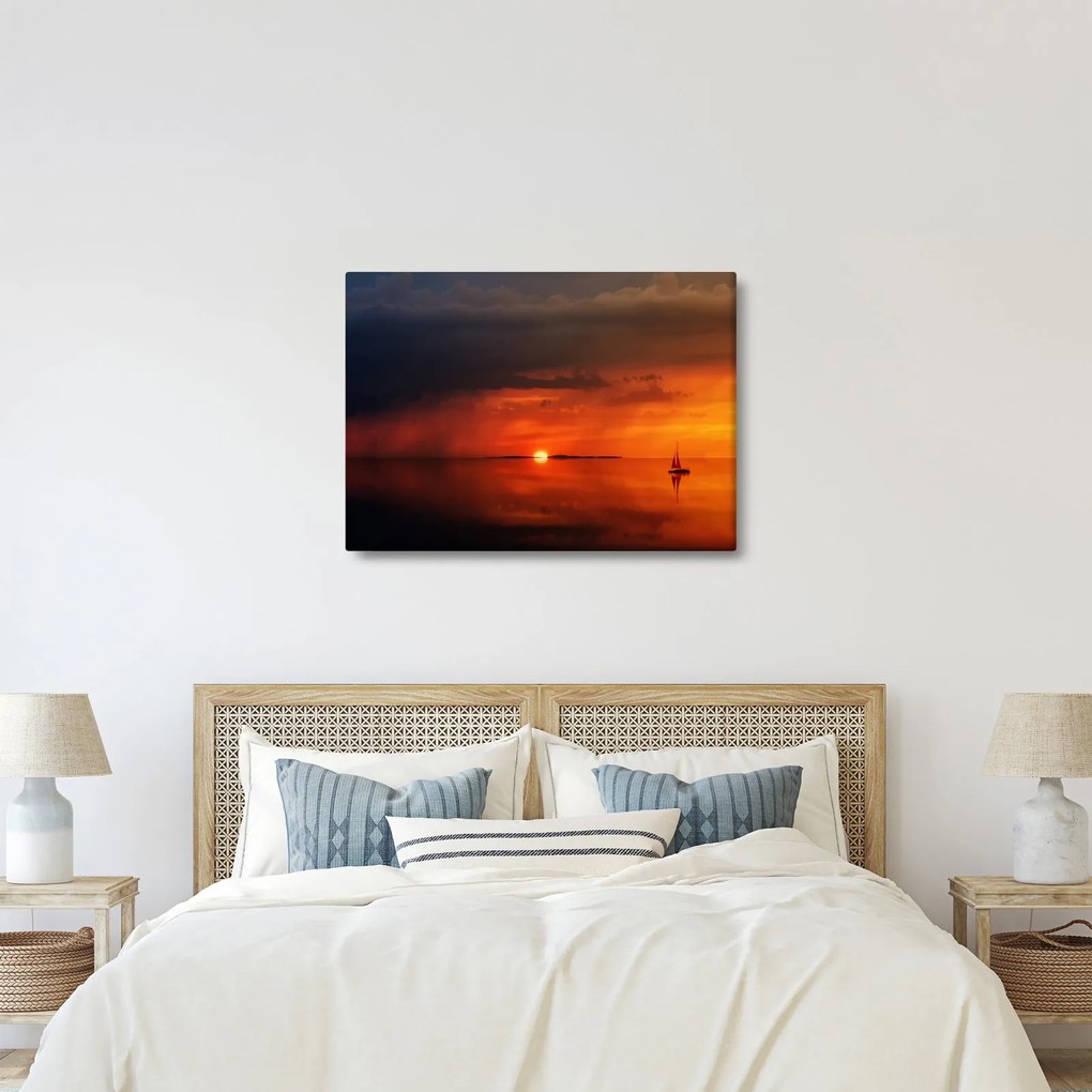 Tabloul apusului de soare cu barca (70x50 cm)