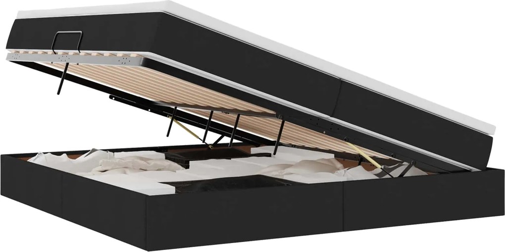 vidaXL Pat cu saltea și spațiu de depozitare Negru 200 x 200 cm