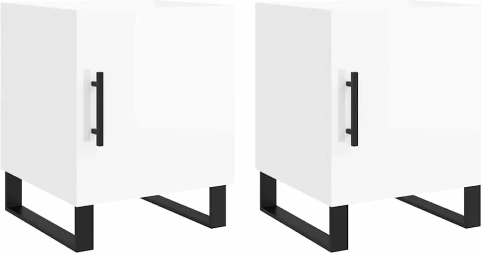 vidaXL Noptiere, 2 buc., alb extralucios, 40x40x50 cm, lemn compozit