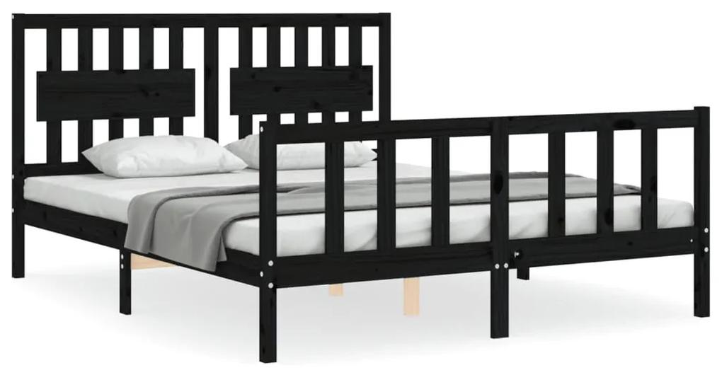 3192435 vidaXL Cadru de pat cu tăblie, negru, king size, lemn masiv