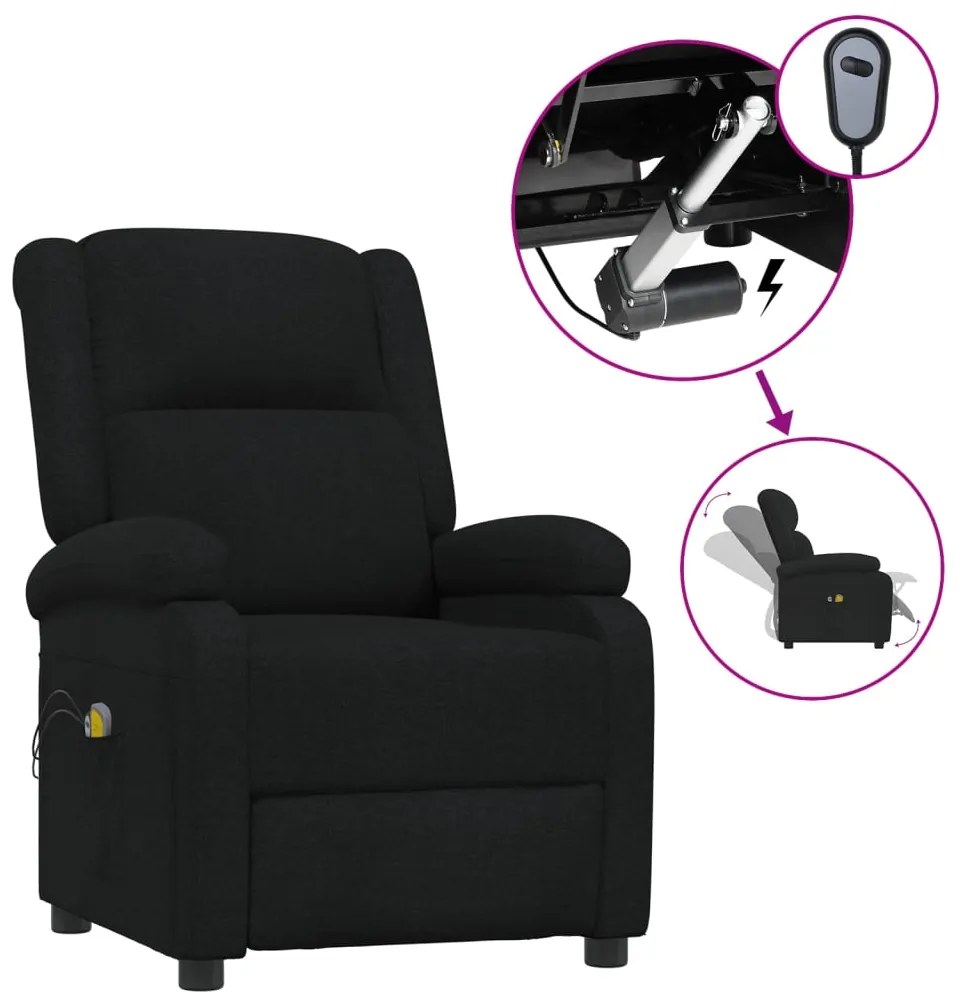 3098361 vidaXL Fotoliu electric de masaj rabatabil, negru, textil
