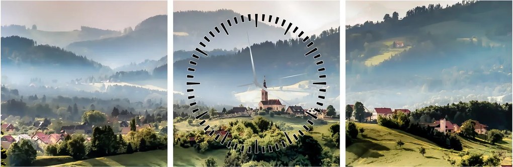Tablou - sătuț în ceață (cu ceas) (90x30 cm)
