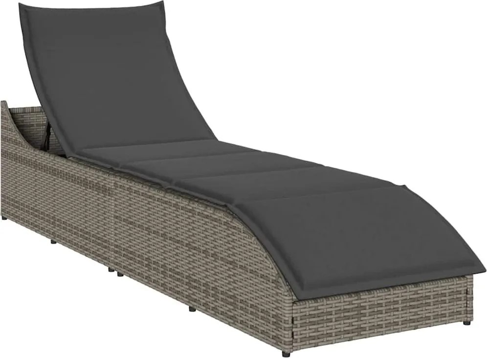 vidaXL Sezlong pliabil cu pernă și depozitare din polirattan gri