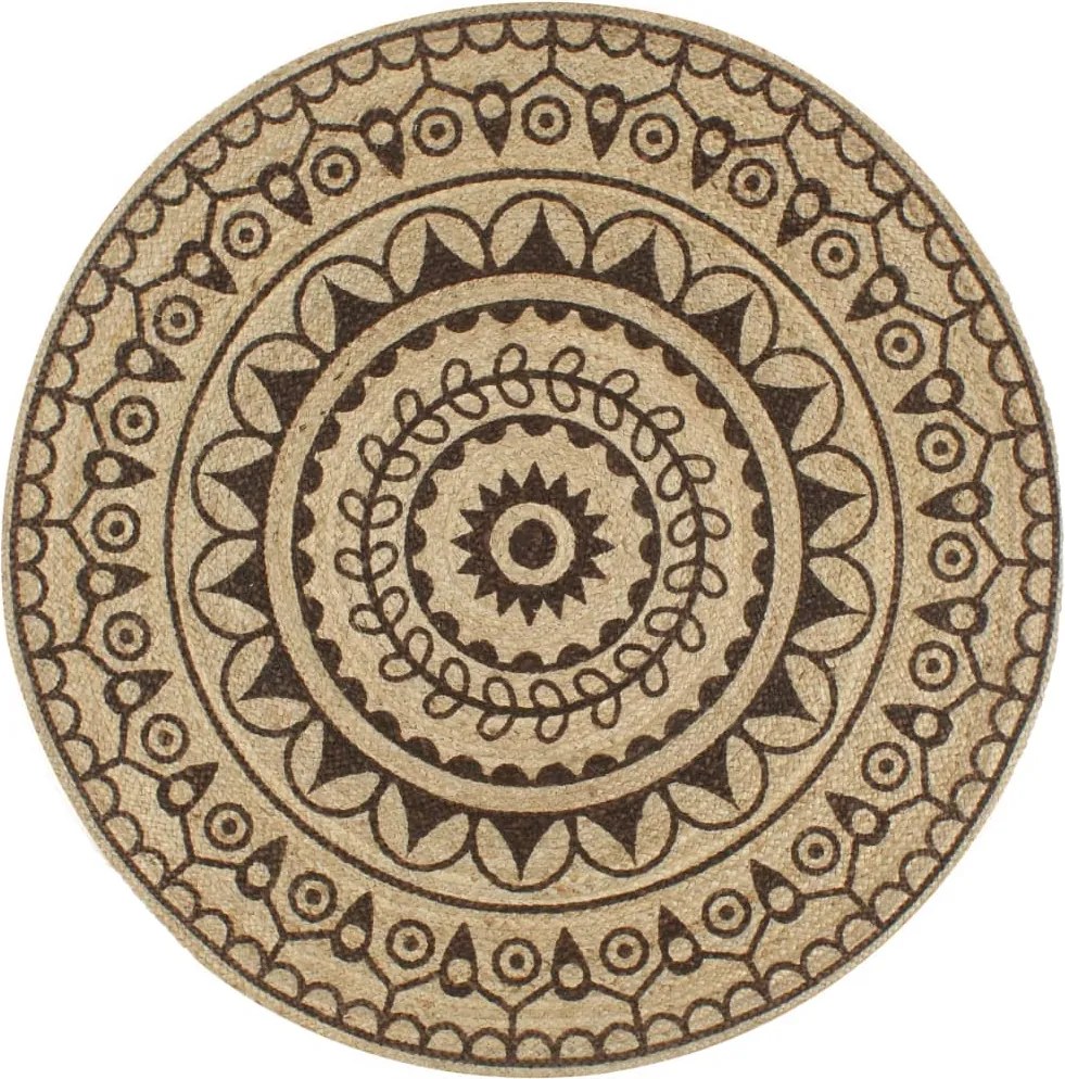 vidaXL Covor manual cu imprimeu maro închis, 120 cm, iută