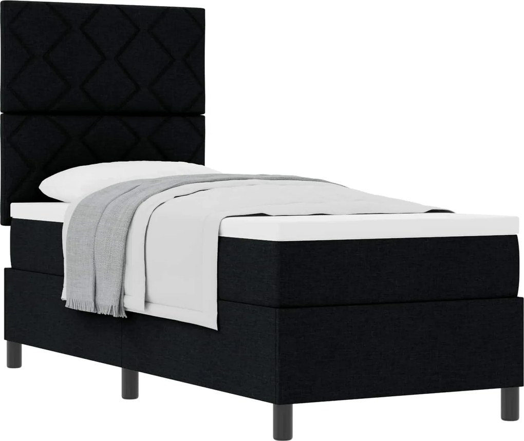 vidaXL Pat cu arcuri cu saltea cu headboard Negru 80 x 200 cm țesătură