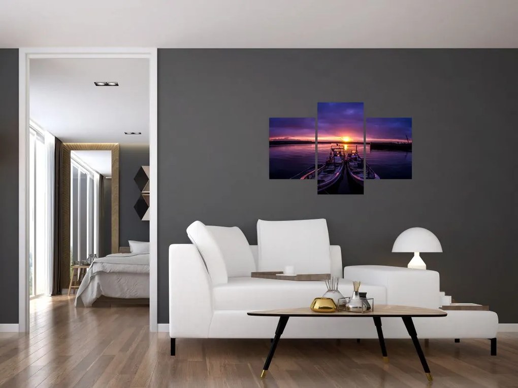 Tablou cu barci pescărești în port (90x60 cm)