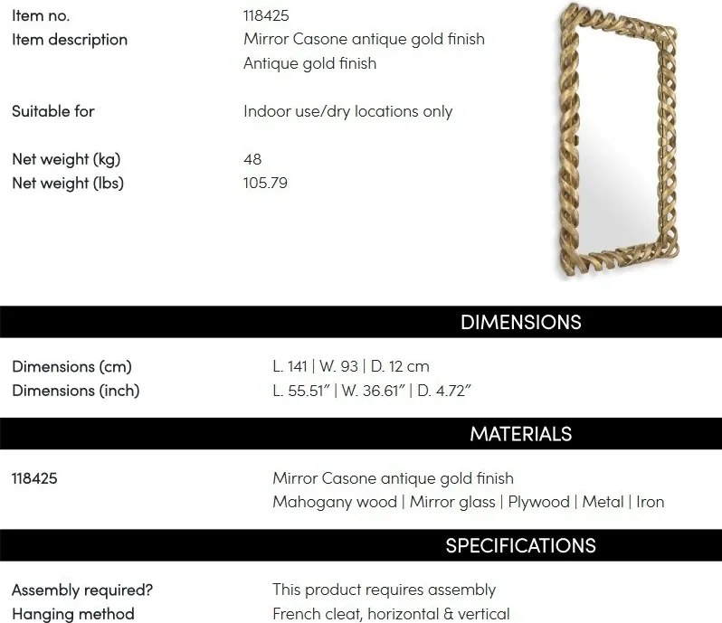 Oglinda decorativa design LUX Casone auriu, 141x93cm