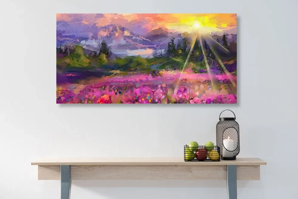 Tablou pictură în ulei peisajul multicolor