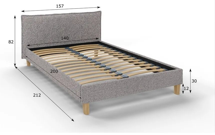 Pat matrimonial gri cu tăblie și somieră 140x200 cm Tina – Ropez