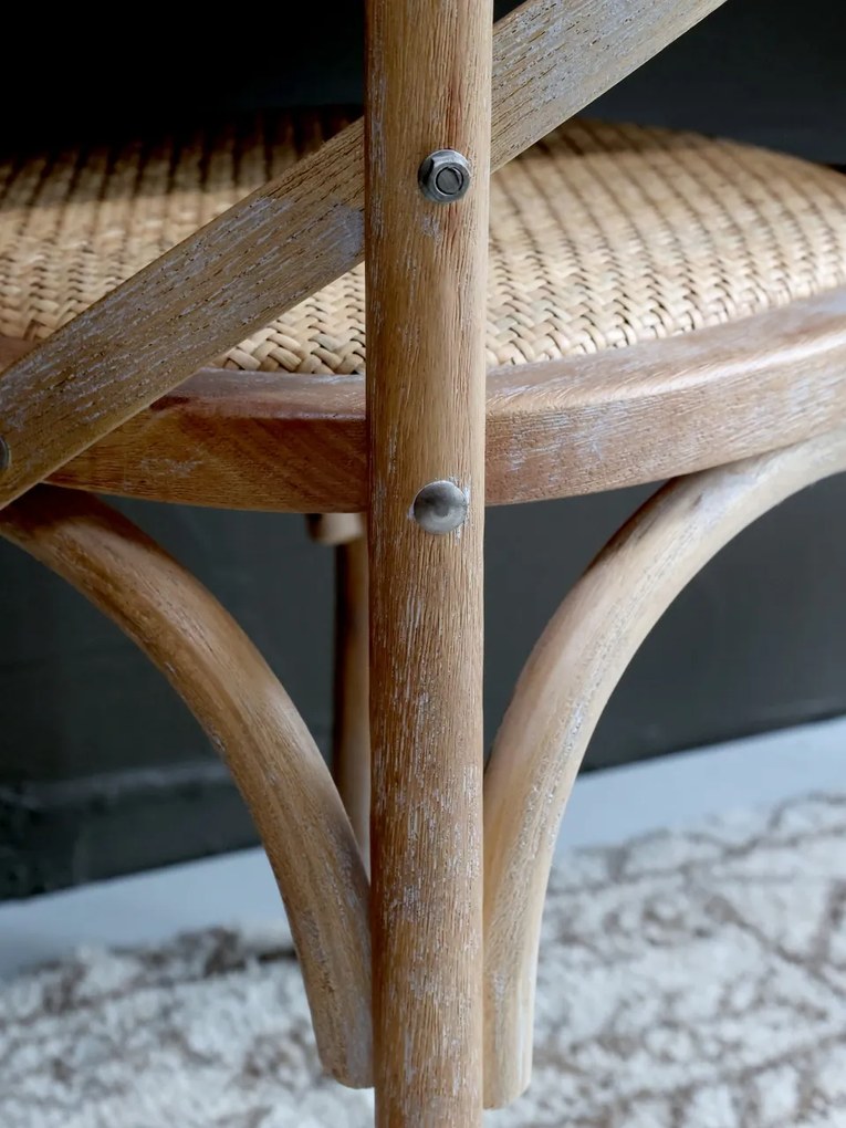 Scaun dining bej din rattan cu aspect vintage Old French