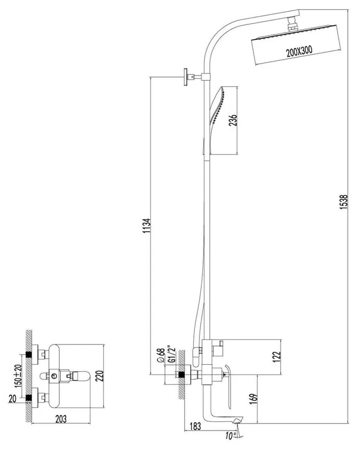 Coloana dus cu baterie monocomanda Lemark Melange , si pipa cada, crom/alb - LM4962CW