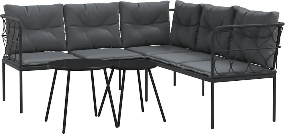 vidaXL Set canapea de grădină cu perne, negru, oțel și textilenă