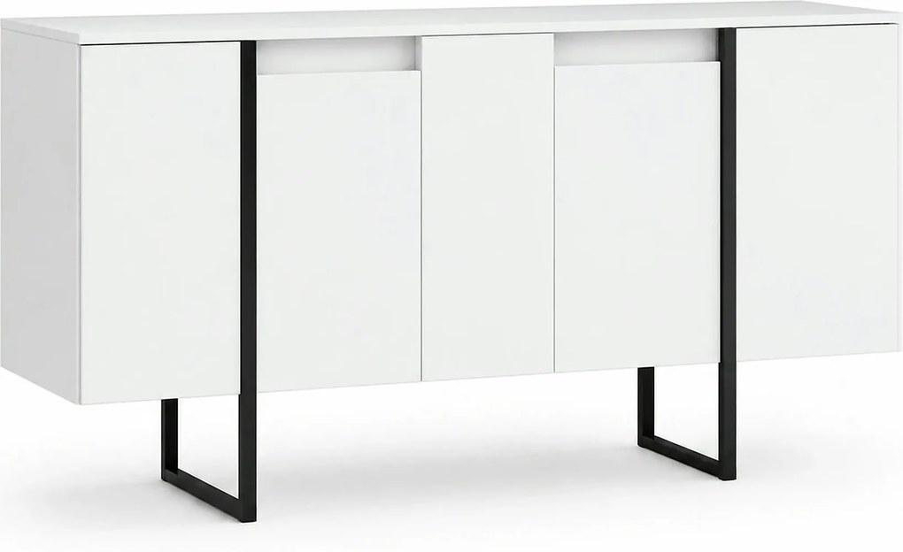 Comoda Luxe, alb/negru, PAL melaminat/metal, 160x35x80 cm