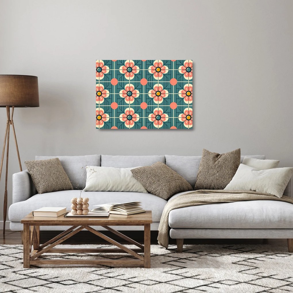 Tablou pe sticlă - Model retro cu flori (70x50 cm)