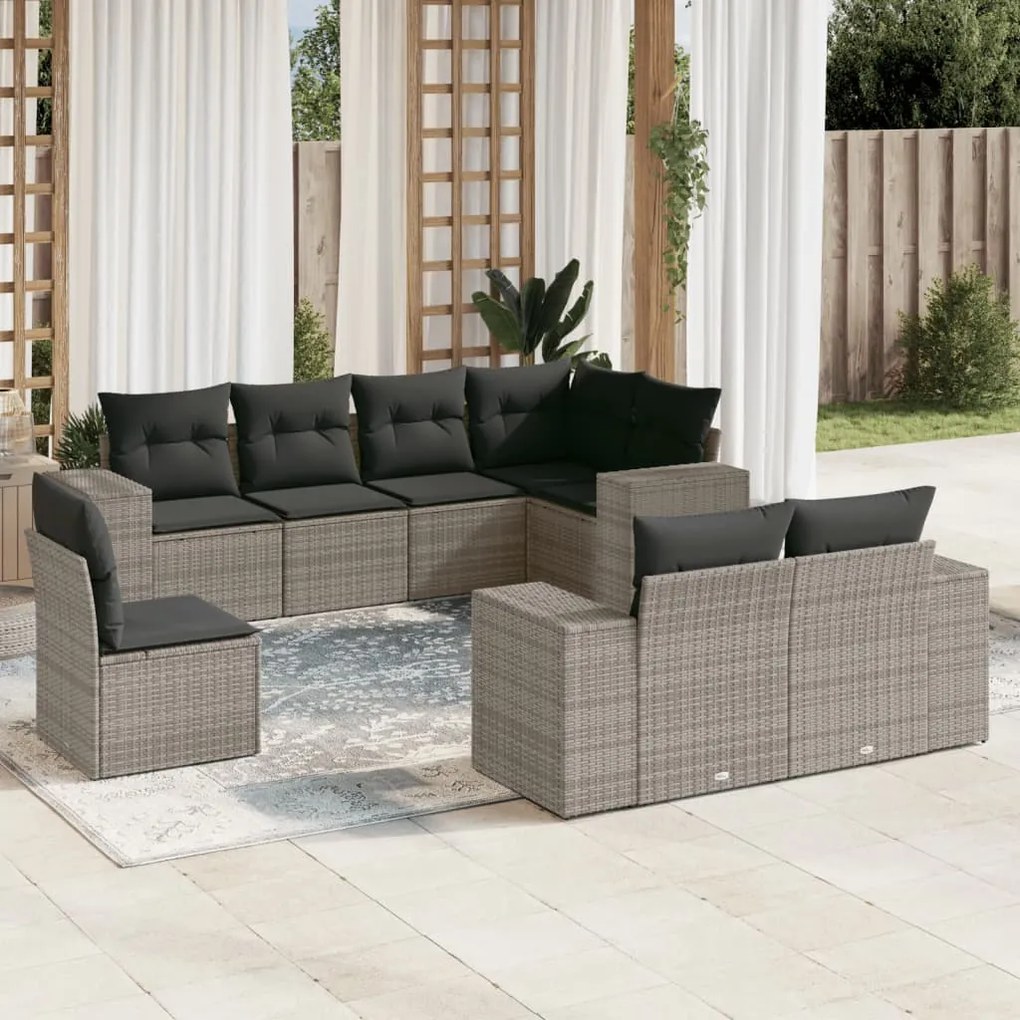 vidaXL Set canapele de grădină cu perne, 8 piese, gri, poliratan