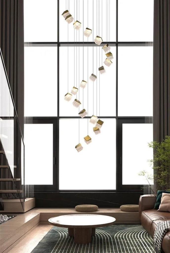 Lustra casa scarii cu 20 pendule LED Cuboid