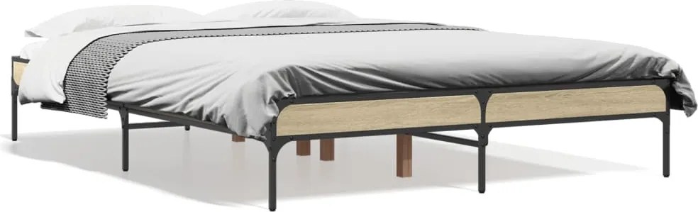 vidaXL Cadru de pat, stejar sonoma, 120x200cm, lemn prelucrat și metal