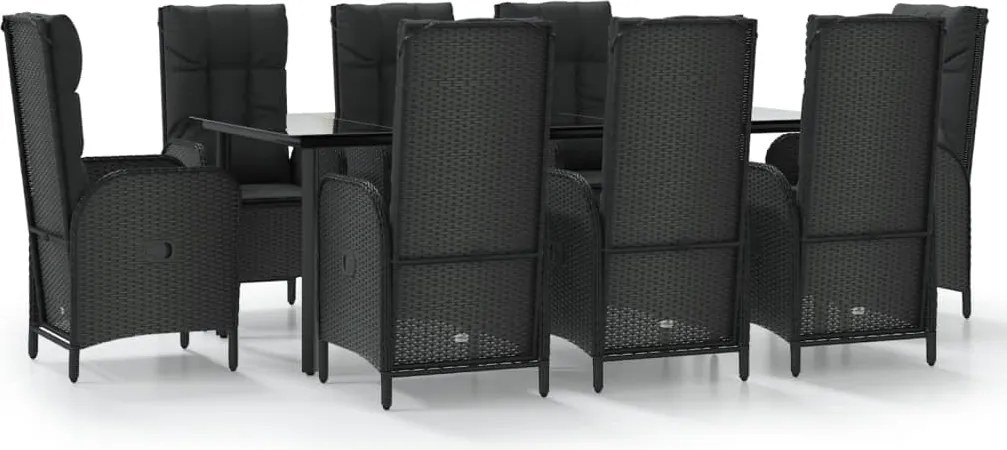 vidaXL Set mobilier de grădină cu perne, 9 piese, negru, poliratan