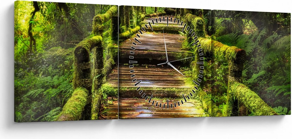 Tablou cu scări într-o pădure tropicală (cu ceas) (90x30 cm)