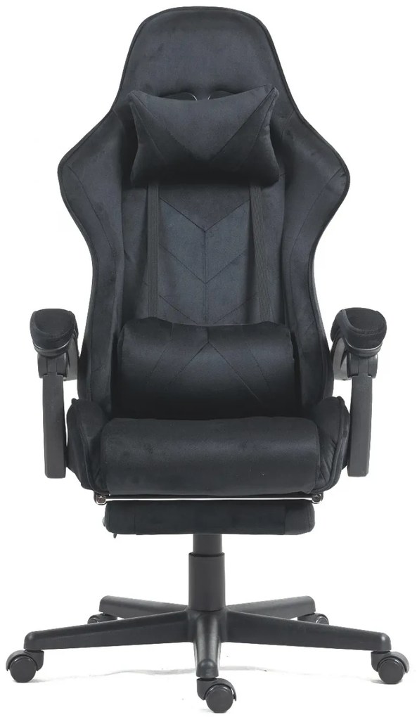 Scaun gaming, masaj în perna lombară, suport picioare, catifea, Negru