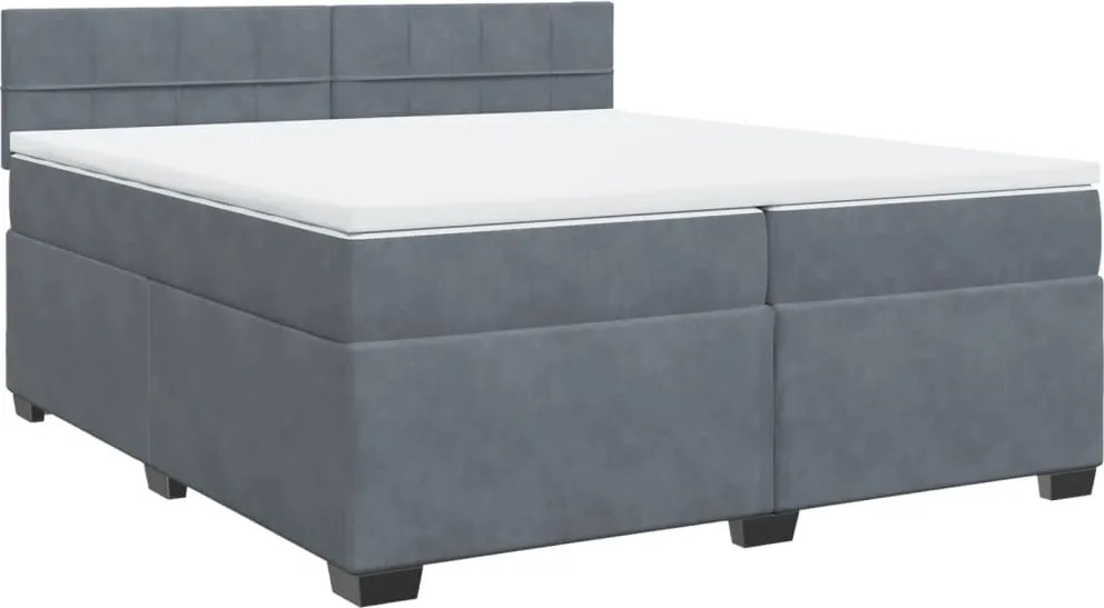 vidaXL Pat box spring cu saltea, gri închis, 200x200 cm, catifea