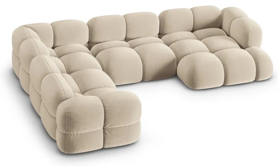 Colțar bej cu tapițerie din catifea (cu colț pe partea stângă/în formă de "U") Loretto – Cosmopolitan Design