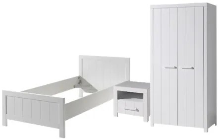 Set Mobilier Cameră Copii Erik: Pat 90x200 cm, Dulap 2 Uși și Noptieră, Alb – Vipack