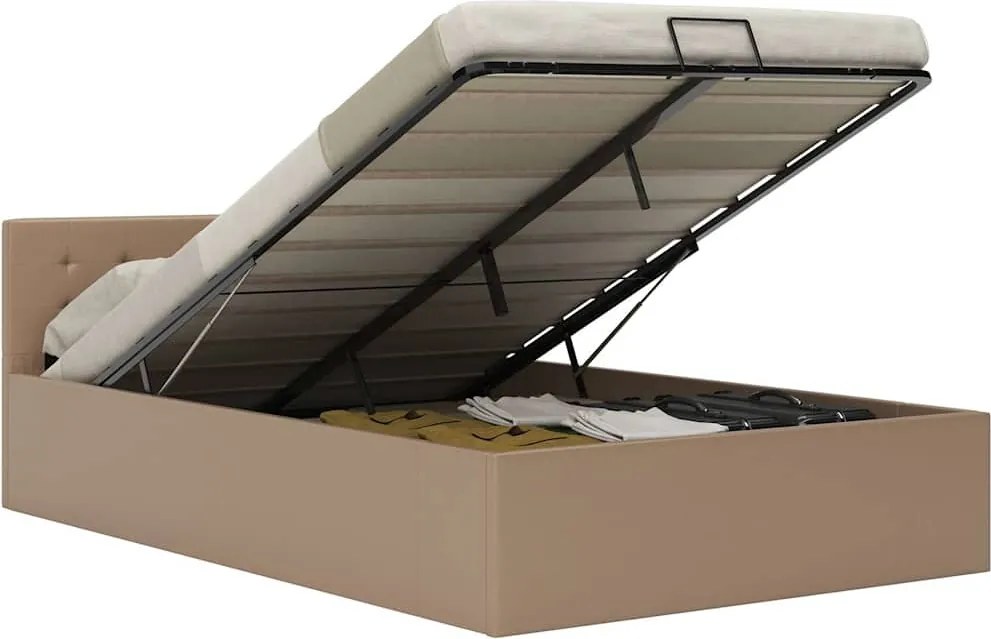 vidaXL Cadru pat hidraulic ladă cappuccino 120x200 cm piele ecologică
