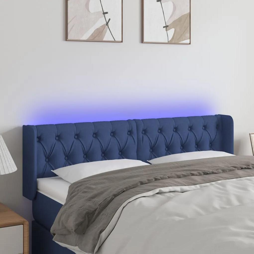 3123584 vidaXL Tăblie de pat cu LED, albastru, 163x16x78/88 cm, textil