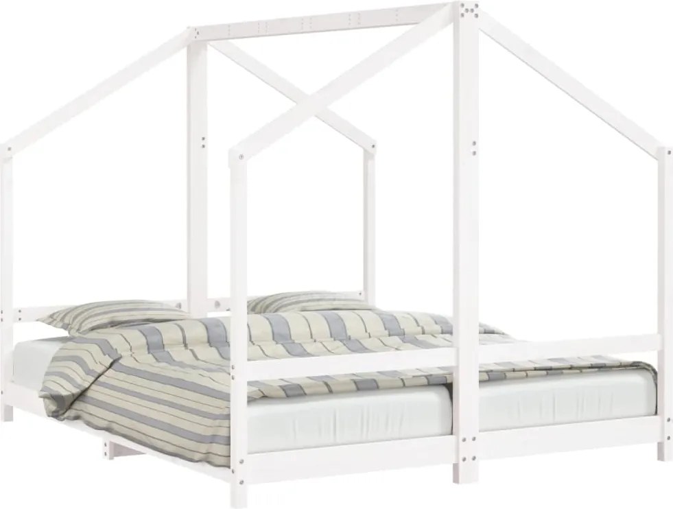 vidaXL Cadru de pat pentru copii, alb, 2x(80x200)cm, lemn masiv de pin