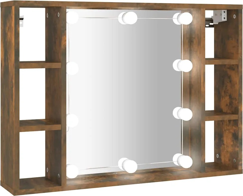 vidaXL Dulap cu oglindă și LED, stejar fumuriu, 76x15x55 cm