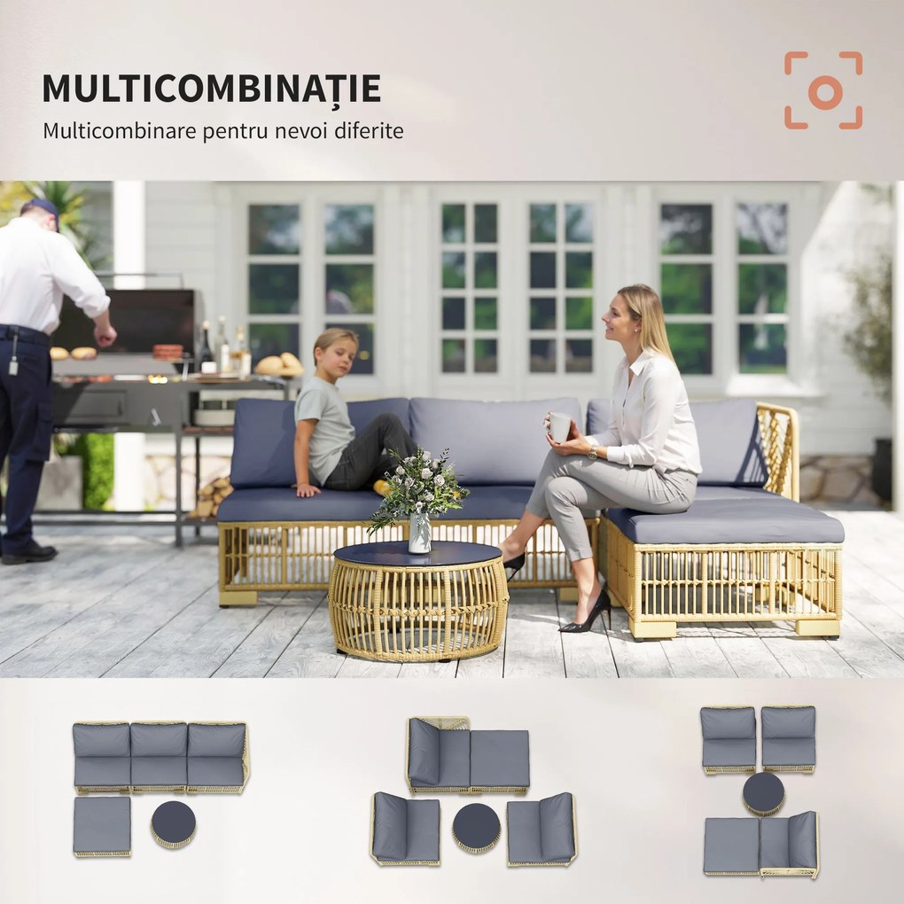 Outsunny Set de mobilier din rachita de 5 bucati, Gri