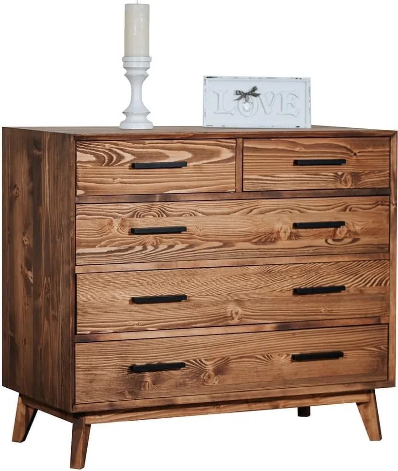 Comodă lemn masiv Timeless 3+2 Sertare Whisky, 98 × 45 × 85 cm